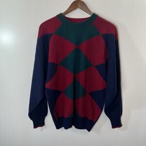 Men's Scottish Wool Argyle Sweater Size M Multicolor Academia Preppy Grandpacore